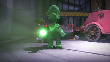 Video of Gooigi walking across spikes and squeezing through bars.